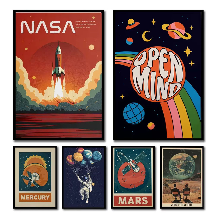 FajerminArt Retro Wandbild mit Sonnensystem, Planeten und Astronauten als Leinwand-Druck in Mehrfarbig - Bild 2