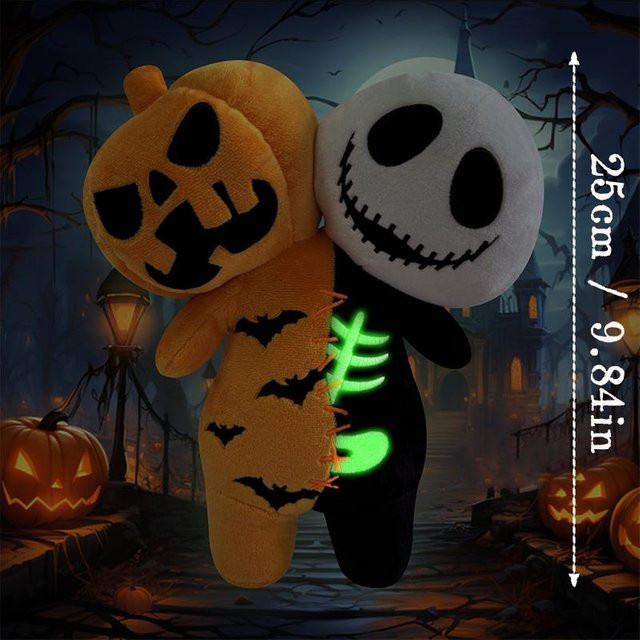 Binchi Keji Travel Halloween Doppelkopf-Kürbis Plüschtier, ab 6 Jahren - Bild 1