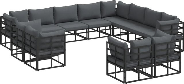 vidaXL Garten-Sofa-Set 12-tlg. in U-Form mit Kissen, Schwarz, Aluminium und wetterfesten Polstern - Bild 1