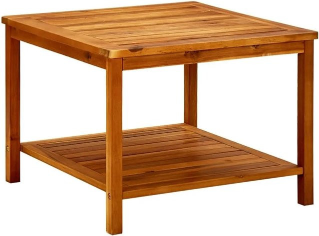 DELUKE Beistelltisch aus Akazien-Massivholz in Braun-antik, Eckiger Holztisch mit Lattendesign für Wohnzimmer und Garten, B/T/H: 60 x 60 x 45 cm - Bild 1