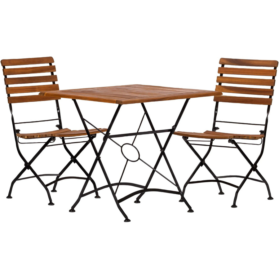 Acamp Set Lindau Gartenmöbel-Gruppe aus Akazienholz und Eisen, 1 Tisch und 2 Stühle, Farbe: Schwarz/Braun, Tisch B/T: 80 x 80 cm - Bild 2