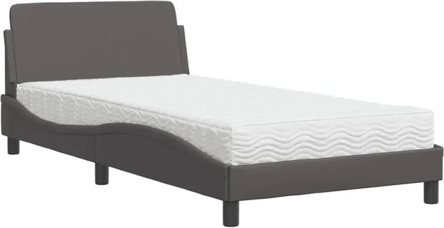 vidaXL Bett mit Matratze aus Kunstleder und Strick in Grau, B/T/H: 100 x 200 x 105 cm - Bild 1