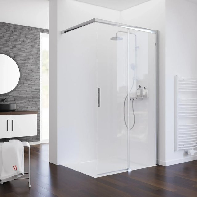 Schulte Walk In Schiebetür aus Glas in Chrom-Optik, Farbe Transparent/Silber, B: 140 cm, H: 200 cm, DIN Rechts - Bild 1