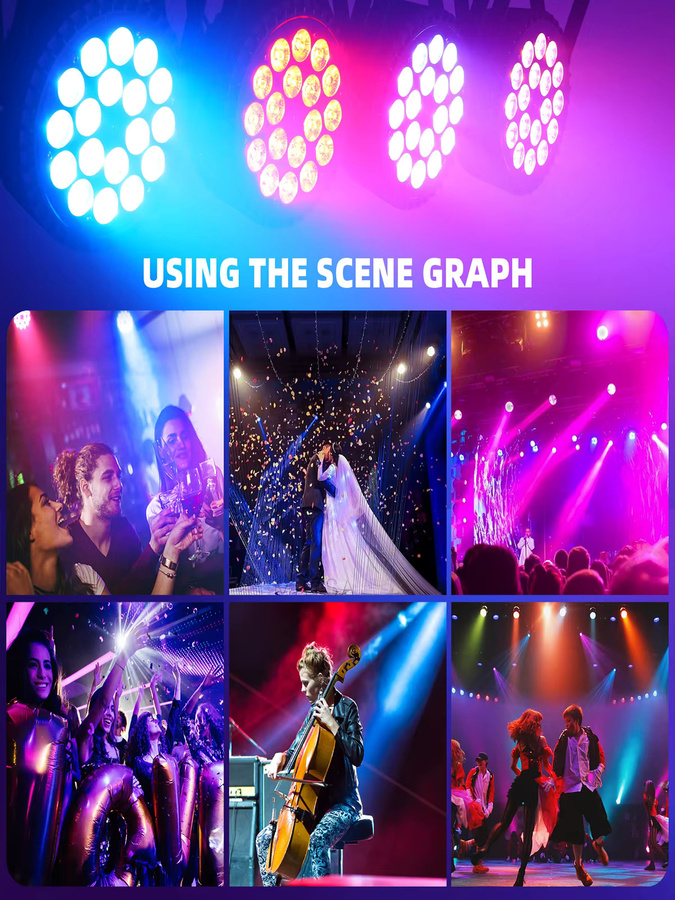 U'King 4er Set RGBWA+UV 6in1 LED Par Licht mit DMX512 und Strobe-Effekt, Schwarz, Multicolour Bühnenbeleuchtung für Disco und Party - Bild 7