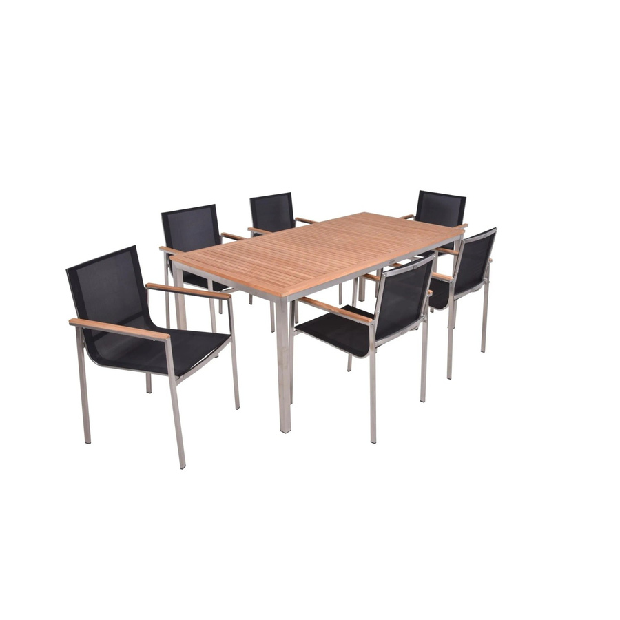 DELUKE Garten-Sitzgruppe PAUL 7-teilig mit Tisch und 6 Hochlehnern aus Teakholz und Edelstahl in Dunkelgrau - Bild 2