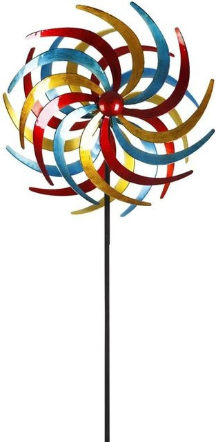 Lex XXL Doppel Windrad Windspiel aus Metall als Gartendeko für Balkon und Terrasse, Bunt, Höhe: 210 cm, Breite: 61 cm - Bild 1