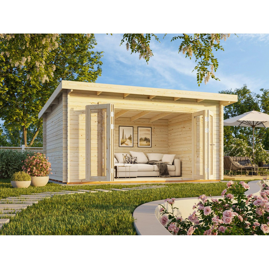 Palmako Gartenhaus Lea Bifold aus Blockbohlen, Grau-Anthrazit, B: 450 cm, T: 330 cm - Bild 2