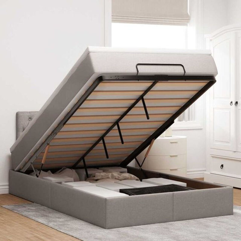 Vidaxl Ottoman Polsterbett mit Matratze und LED-Beleuchtung in Taupe meliert, B/T/H: 120 x 200 x 88 cm - Bild 1