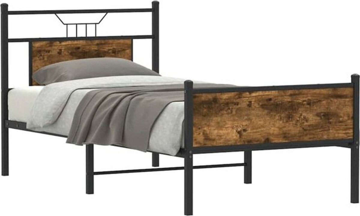 Bettgestell aus Holzwerkstoff und Metall im Industrial Design von Vidaxl, Farbe Braun, B/T/H: 75 x 190 cm - Bild 1