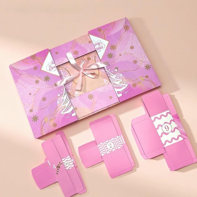 24Day Adventskalender Geschenkbox Rosa DIY leere Papier-Verpackungsbox für Weihnachten - Bild 1