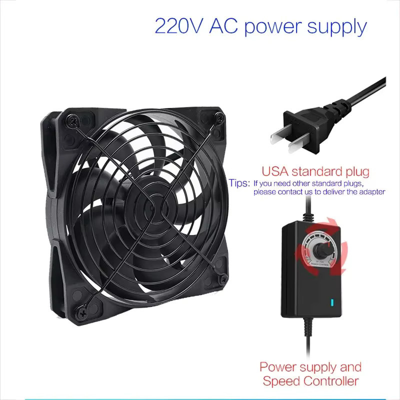 TEUCER Lüfter mit Controller Schwarz, 120 mm, 3000 U/min, 12 V / 220 V für Mining-Maschinen, Workstations und Server-Gehäuse - Bild 2