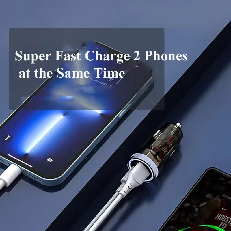 UYUXIO USB-C Autotelefon-Ladegerät PD 30 W Superschnellladeadapter in Transparent - Bild 2