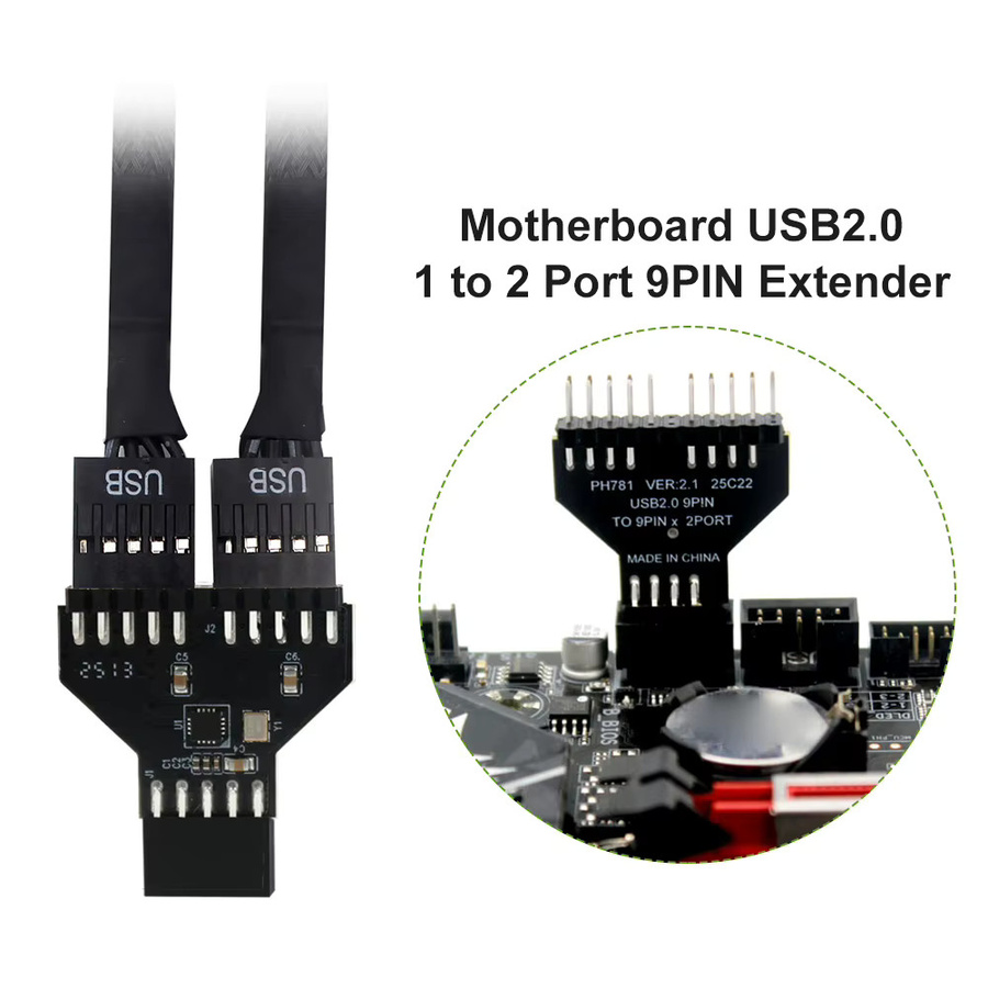 VODOOL USB 2.0 9-Pin auf USB 3.0 19-Pin Adapter Konvertierungskabel für RGB-Lampen und Lüfter, Schwarz - Bild 3