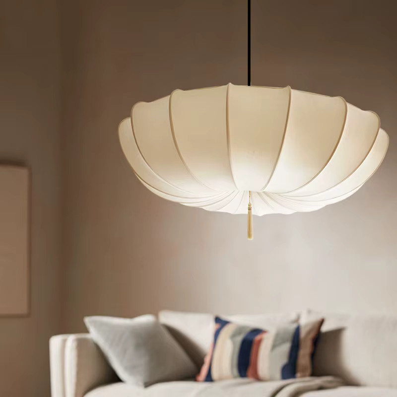 HomeLover Stoff Pendelleuchte im Wabi Sabi Stil in Beige für Wohnzimmer und Esszimmer - Bild 3