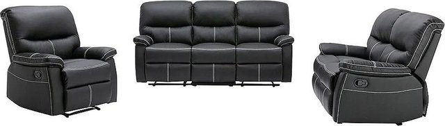 Vente-unique Couchgarnitur Canby mit 3er-Sitzgruppe und Relaxsessel aus Kunstleder, Schwarz, B/T/H: 183 x 133 x 79 cm - Bild 1