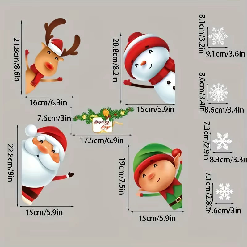 80 Stück Weihnachts-Schneeflocken-Fensteraufkleber für Glas, mehrfarbige Weihnachtsdekoration mit Motiven wie Schneeflocken, Weihnachtsmann und Rentier - Bild 2