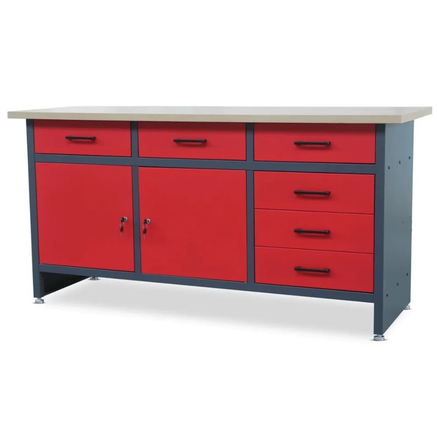 JAN NOWAK Werkbank HENRY mit 2 Türen in Anthrazit-Rot, H x B x T: 85 x 170 x 60 cm - Bild 2