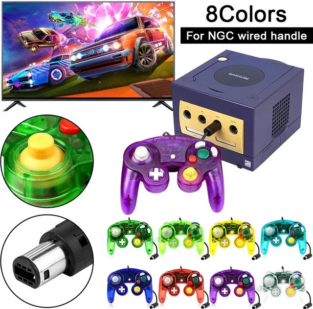 MBChips Transparenter Kabelgebundener Gamepad Controller für GameCube Retro Spielkonsole in Rot und Multicolour - Bild 1