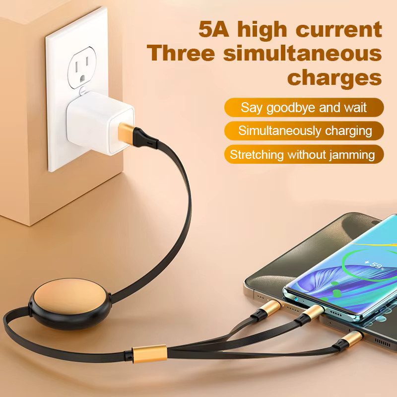 OIITH 3 in 2 USB-C und Micro-USB Ladekabel, 120W Schnellladekabel, einziehbar und tragbar, Schwarz oder Weiß - Bild 2