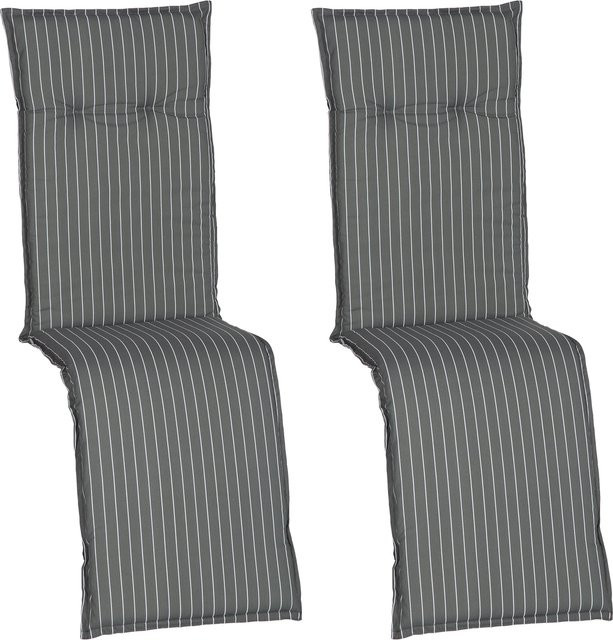 NYVI 2er Set Auflagen für Barcelona Relaxliegen mit Komfortschaumkern, Grau mit weißen Streifen, B/T/H: 171 x 50 x 6 cm - Bild 1