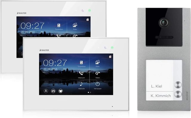 Balter EVO Video-Türsprechanlage Aufputz für Zweifamilienhäuser mit 2x 7 Zoll Monitor in Silber-Weiß - Bild 1