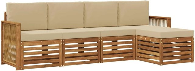 vidaXL Outdoor-Sofagarnitur L-Form aus Akazienholz mit Kissen in Braun und Beige - Bild 1