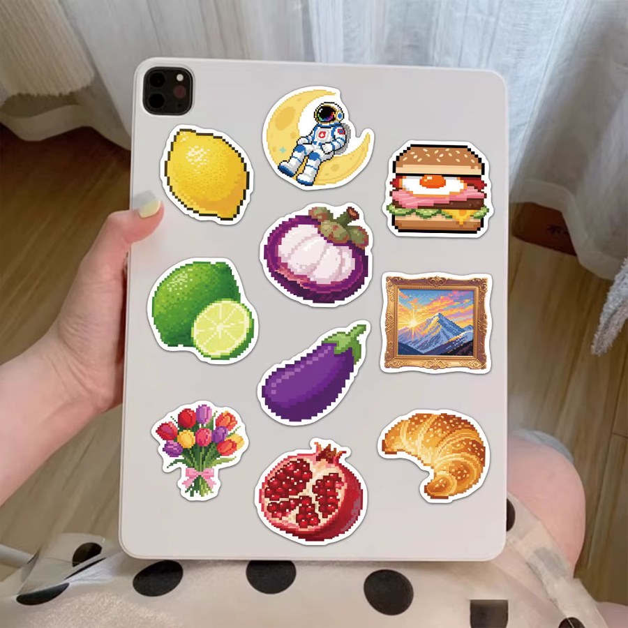 Rspctou Pixel-Art-Stil Tier- und Frucht-Aufkleber, multicolour, 10-teiliges Set - Bild 3