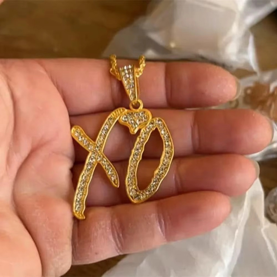 XO Buchstaben-Anhänger-Halskette, Zirkonia, Gold, Unisex - Bild 2