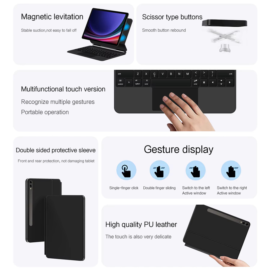 Magnetische Smart Keyboard Tastaturhülle für Samsung Galaxy Tab S7 S8 S9 S10 FE Plus Ultra in Schwarz - Bild 4
