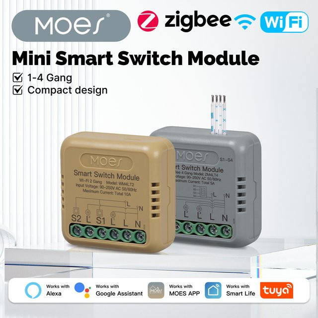 MOES Smart Switch Modul für Tuya WiFi und Zigbee, 1-4 Gang DIY Timer für Home Automation, kompatibel mit Google Home und Amazon Alexa - Bild 1