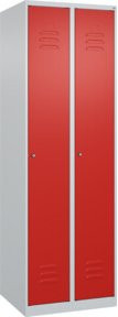 C+P Spind Classic PLUS Garderobenschrank mit 2 Abteilen, Farbe Grau/Rot, H x B x T: 185 x 60 x 50 cm, mit Zylinderschloss, 4 Garderobenhaken und Trennwand - Bild 1