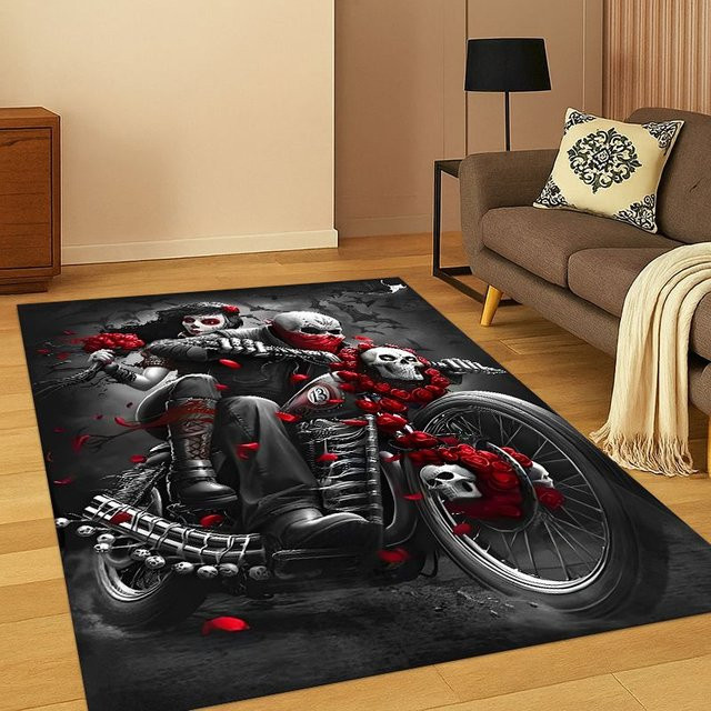 Faviora Gotischer Totenkopf-Teppich mit Totem-Mädchen-Motiv, rutschfest, mehrfarbig - Bild 1