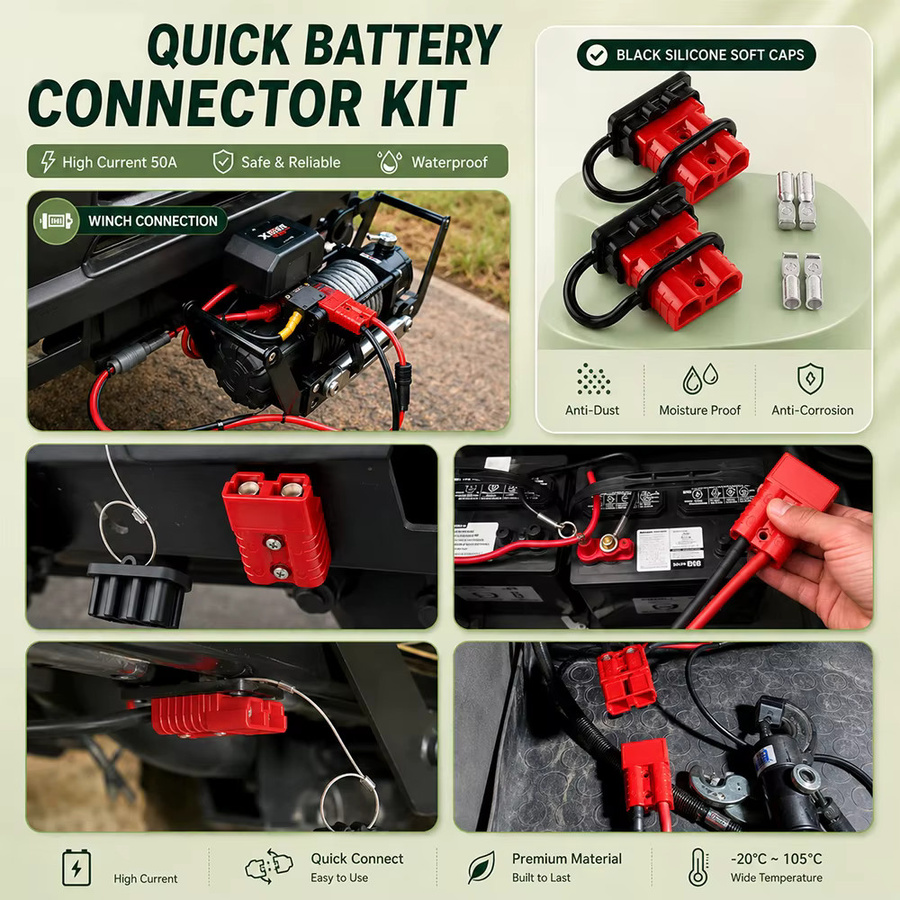 2/4er-Pack 2-Pin Autobatterie Schnellanschluss-Steckverbinder mit Staubschutzkappen, 50A 120A 175A 350A, 600V, Farben: Rot und Grau - Bild 4