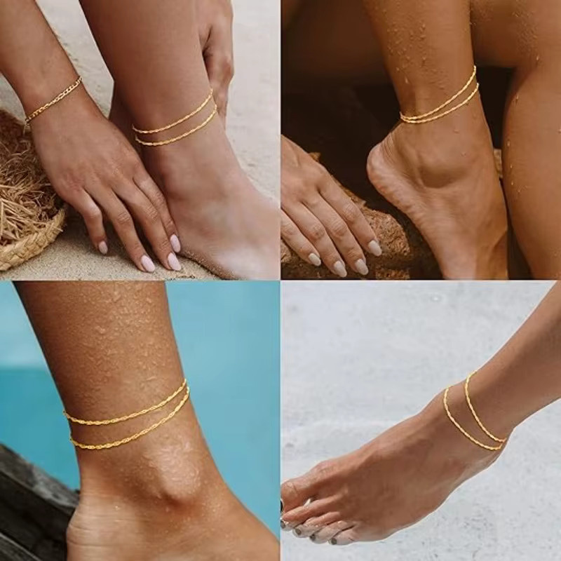 RUIYI Fußkettchen-Set, 14 Karat vergoldeter Edelstahl, Gold, Damen - Bild 4