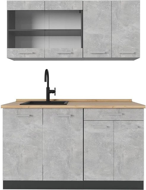 Vicco R-Line Küchenzeile Beton Anthrazit Eiche modern B/H/T: 140 x 81 x 60 cm - Bild 1