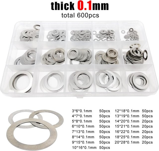 HZYUEGOU Unterlegscheiben Set aus 304 Edelstahl, flache Einstellscheiben und Dichtungen in Silber, 600 Stück Sortiment mit M3 bis M20 - Bild 1