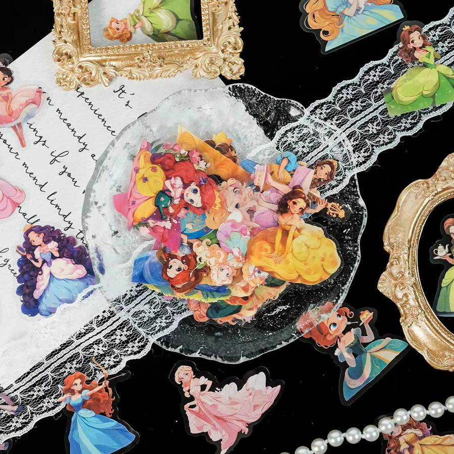 50 Stück Märchenprinzessin Aufkleber von AnimeWorlds Store, transparent und wasserfest, bunte Belohnungsaufkleber für Kinder für Notizbücher und Handyhüllen - Bild 2