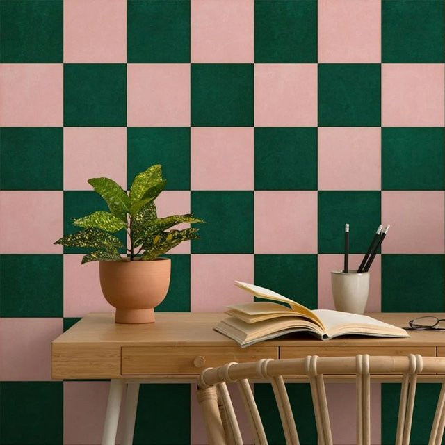 Pixel&Wall Schachbrett-Tapete mit geometrischem Fliesenmuster in Multicolour als selbstklebendes Vliespapier - Bild 1
