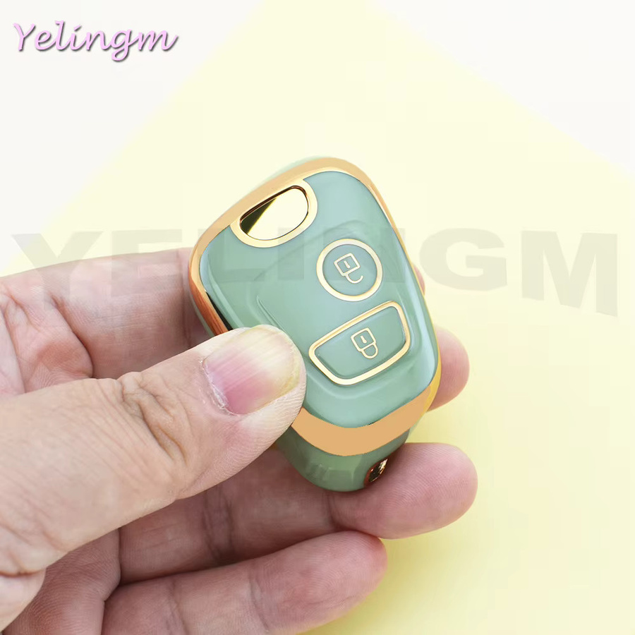 YELINGM TPU Autoschlüssel-Hülle mit Schlüsselanhänger für Peugeot 107 206 207 307, Citroen C1 C2 C3 C4 und Toyota Aygo, Farbe: Grün - Bild 1