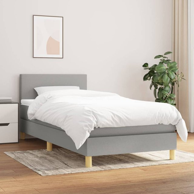 vidaXL Boxspringbett Hybrid mit Matratze und Taschenfederkern, Hellgrau, B/T/H: 100 x 200 cm - Bild 2