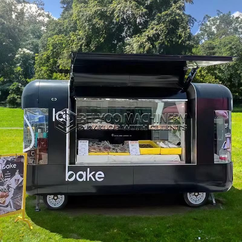 BELYOO Mobiler Kaffeeanhänger in Schwarz als Streetfood-Kiosk mit voll ausgestatteter Küche und Catering-Truck - Bild 2