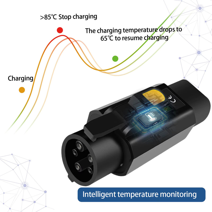 EVqiaoyi Typ2 zu Typ1 EV-Ladeadapter 32A 7KW mit Ausschaltknopf in Schwarz für J1772 Elektrofahrzeuge - Bild 4