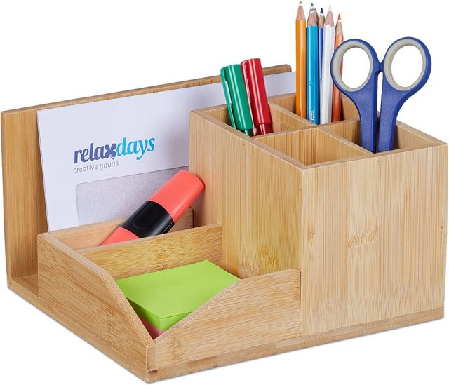 Relaxdays Schreibtisch Organizer aus Bambus in Natur mit mehreren Fächern, B/T/H: 21 x 11 x 19 cm - Bild 1