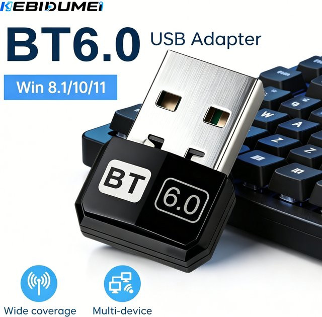 KEBIDUMEI USB Bluetooth 6.0 Adapter in Schwarz für PC und Windows 11/10/8.1 als Bluetooth-Empfänger und Sender für Tastatur und Maus - Bild 1