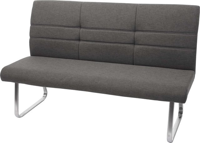 Sitzbank MCW-G55 Esszimmerbank aus Stoff und Textil mit Edelstahl gebürstet in Grau-Braun, Breite: 180 cm, Höhe: 49 cm, Tiefe: 68 cm - Bild 1