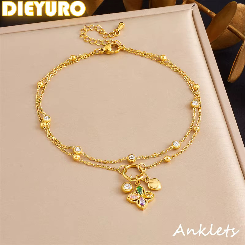 DIEYURO Fußkettchen Edelstahl, Zirkon, Herz, Damen - Bild 3