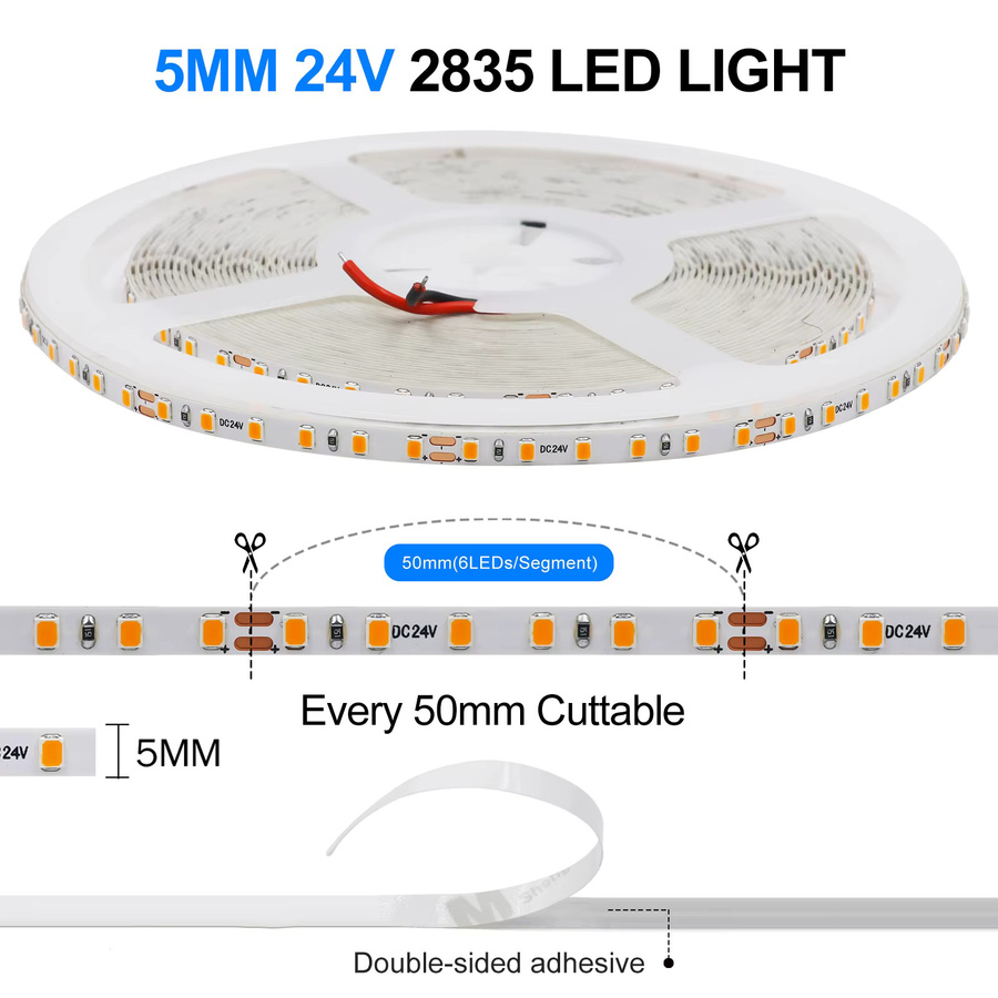 XUNATA RGB LED-Streifen SMD 2835 mit 120 LEDs/m, Multicolour, Flexibles Band für 12V oder 24V - Bild 3