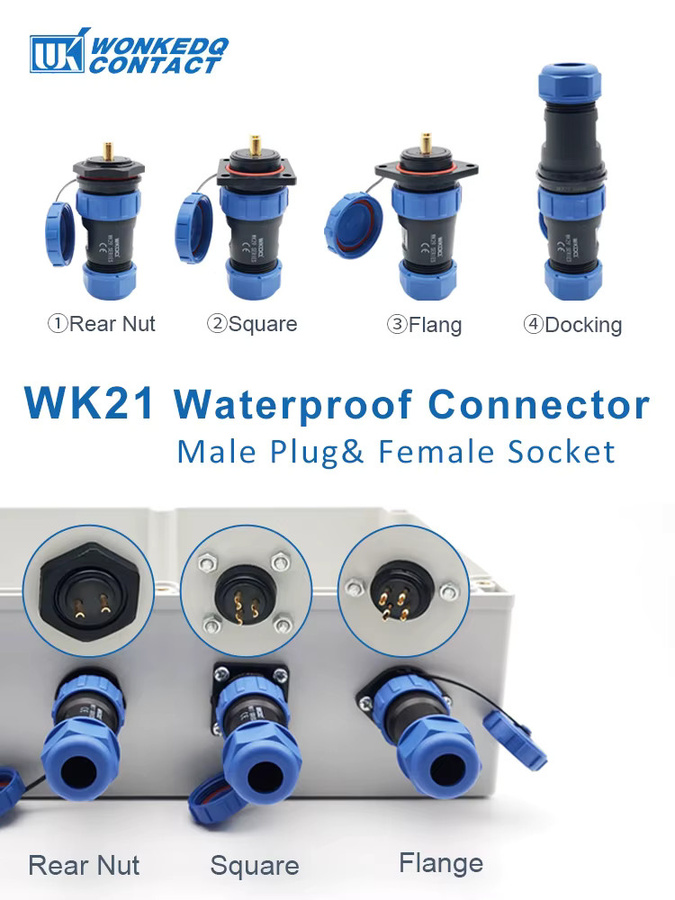 WONKEDQ Luftfahrt-Wasserdichter Industriestecker SP21 mit Stecker und Buchse für 21mm² Kabel, Flanschmutter-Zinn-Lötanschluss zur Paneelmontage, Farbe: Blau - Bild 1