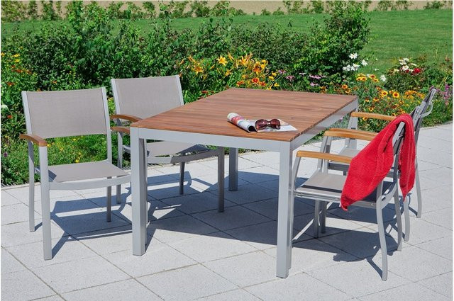 Merxx Naxos Gartenmöbel Set 5-teilig aus Aluminium in Grau und Silber, Tisch B: 150 cm, T: 90 cm, H: 90 cm - Bild 1