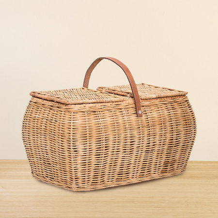 Bloomingville Picknickkorb Gor aus Holz und Rattan in Braun mit Griffen